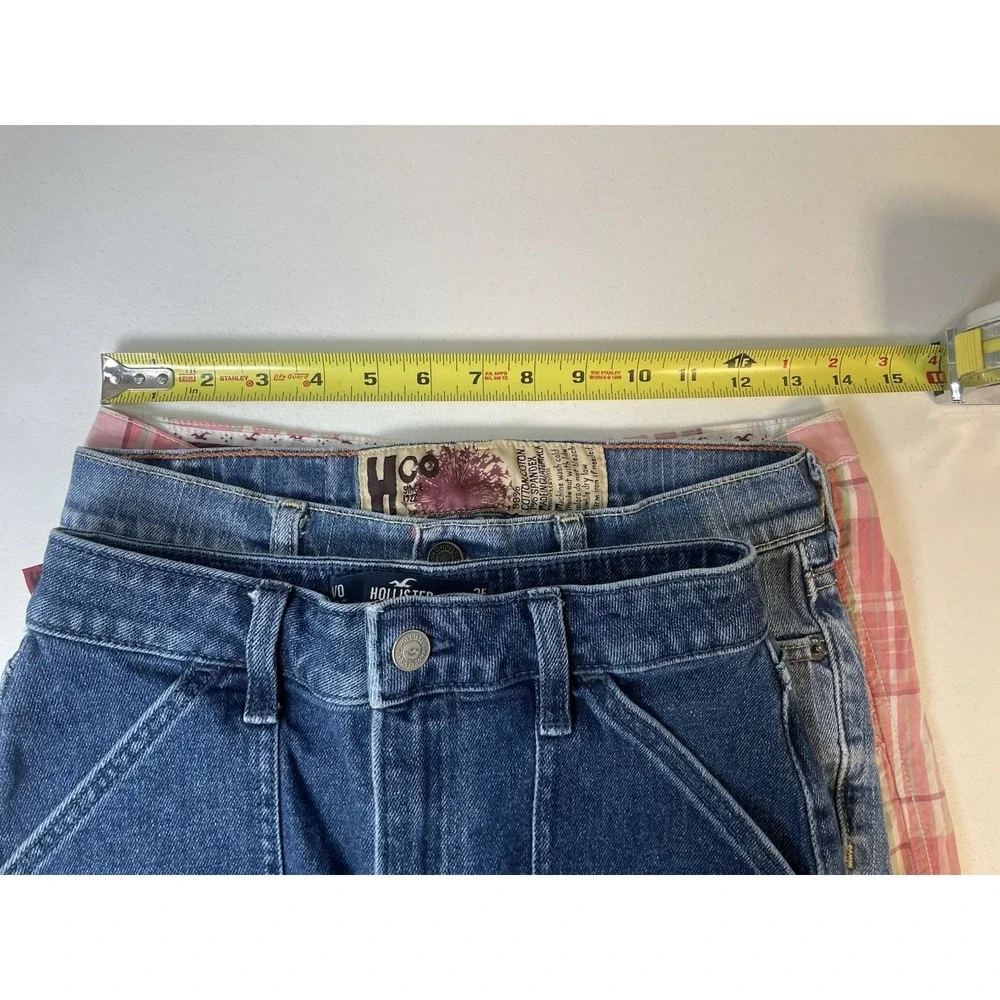 Hollister Women's Jean Shorts‎ 0 1 Lot of 3 Denim Blue Pink Plaid Mom High Rise